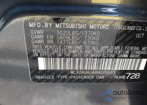2024 Mitsubishi Mirage Es/Le from USA, damaged, VIN ML32AUHJ4RH035510